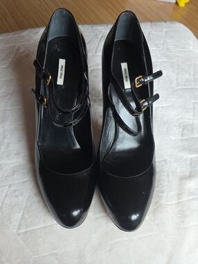 Miu Miu Black Patent Double-Strap Mary Jane Heels